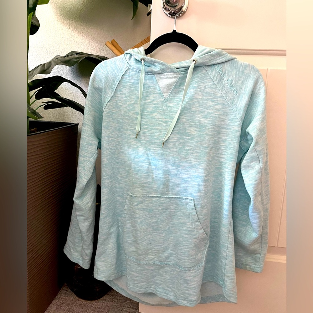 Calvin Klein women’s small hoodie blue teal long sleeve longline